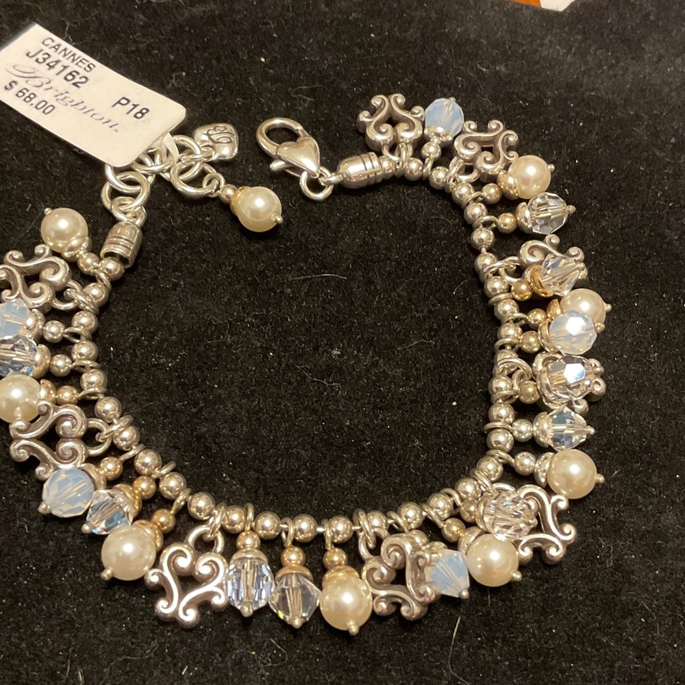 Elegant Brighton Silver, Crystal and Pearl Bracelet